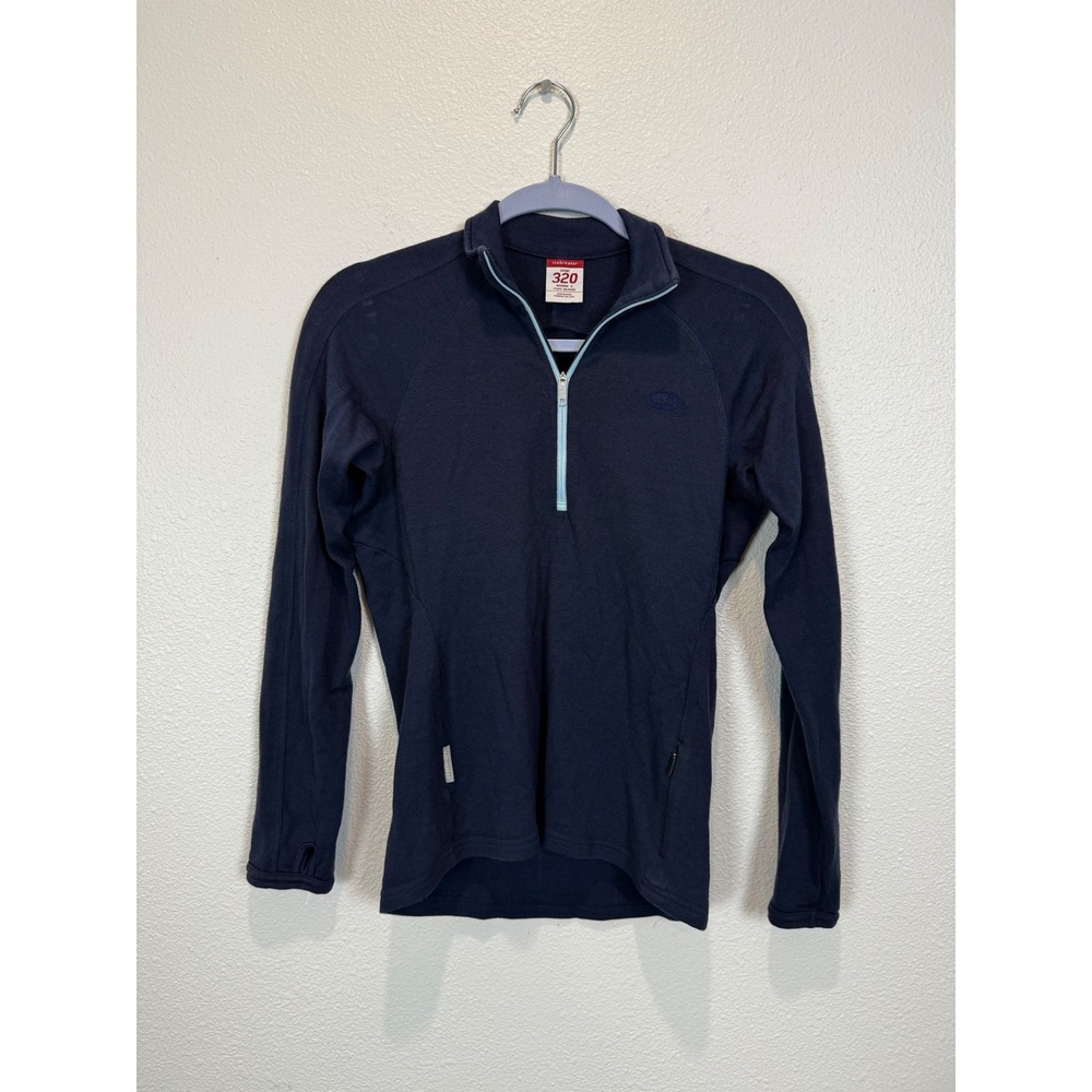 Icebreaker Pullover Womens Small Navy Sport 320 Pure Merino Wool Quarter Zip Top